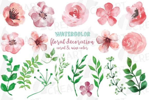 Coral and Wine Watercolor Flowers