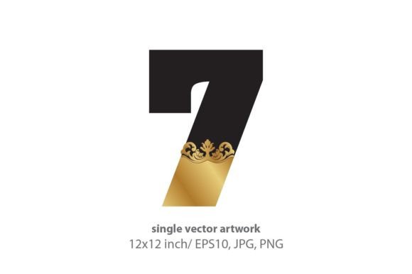 Elevating Design with Black and Gold Baroque Number 7 Clipart