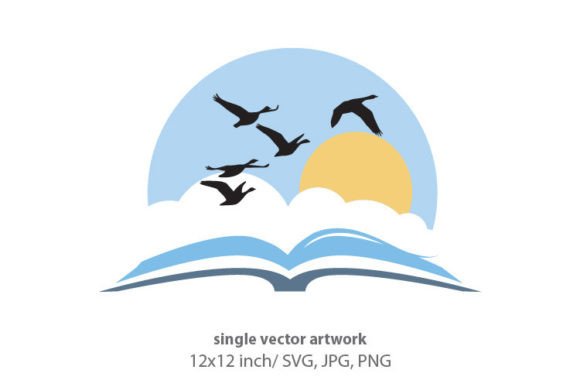 Open Book with Birds and Sunny Sky: A Versatile Digital Asset for Modern Design