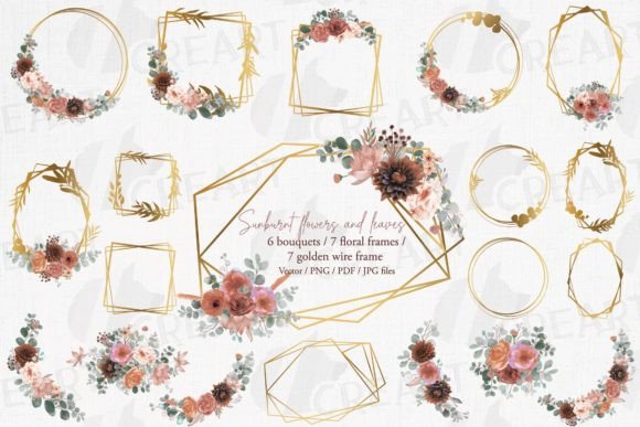 Sunburnt Floral Gold Frames & Bouquets